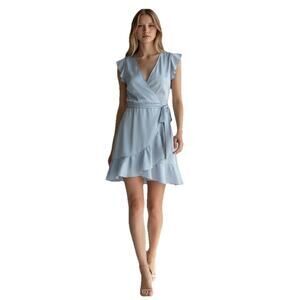 Altar'd State Blue Flutter Mini Dress with Elastic Waist Ruffle Hem Size XS FLAW